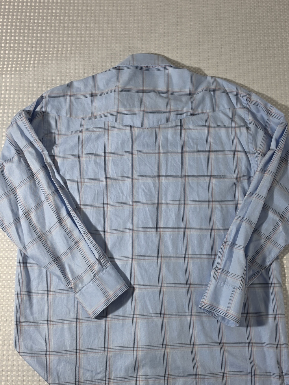 Lucchese Classics Men's Large 100% Cotton Plaid Western Dress Shirt Light Blue - Picture 7 of 10